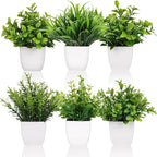 Yoratee 6 Pot Small Fake Plant Flowerpot Artificial Plastic Eucalyptus Plant Wheat Grass Shrub Plant Indoor Desk Coffee Table Bathroom Bedroom Home Decoration (6)