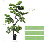 4.6ft Artificial Bonsai Tree Juniper Faux Pine Plant | Large Indoor Fake Tree Decor with Black Plastic Pot for Home, Office Desk, Table, Shelf, Bedroom & Living Room Decor (Green)