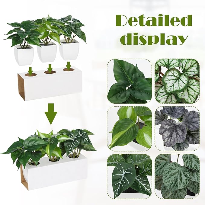 Briful 6PCS Fake Plants Potted Artificial Plants, Mini Faux Plants in White Pots Greenery Décor for Home Office Table Shelf Bathroom Farmhouse Indoor Decoration