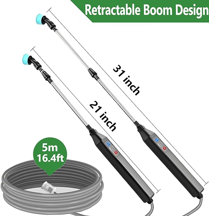 Battery Powered Sprayer Wand,23.6" Electric Sprayer Telescopic Wand with 3 Adjustable Spray Forces Portable Garden Sprayer with 16.4ft Hose 3 Water Hose Nozzle for Lawn and Garden Plant Watering