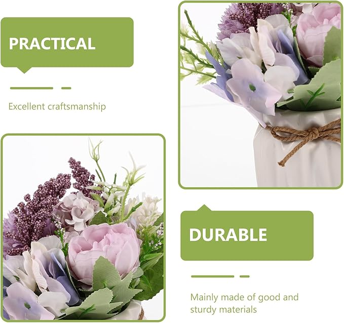 Sewroro Artificial Hydrangea Orchid Bonsai Purple Simulation Potted Plant Small Indoor Decor Living Room Tabletop Faux Greenery Ornament
