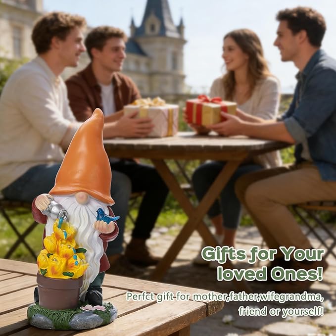 Solar Gnome Statue Outdoor Decor for Mother's Day,Gnome Figurines with Flower LED Light for Garden Decorations for Patio Lawn Balcony Fairy Gardens,Housewarming Gifts for Women Mom
