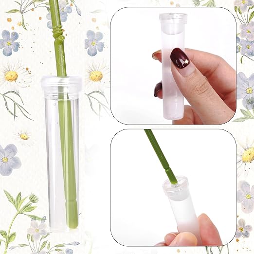 baotongle 50pcs Single Rose Sleeves with 50pcs Floral Water Tubes and Ribbons Single Flower Bags Plastic Flower Wrap for Mother's Day Wedding Birthday Supplies