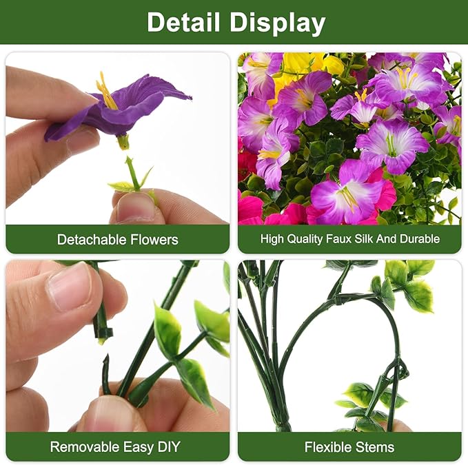 INQCMY Artificial Flowers for Outdoors Fake Plants Spring Summer Decoration, 12 Bundles Faux Petunias UV Resistant No Fade Realistic Silk Flower for Outside Planters Patio Porch Yard Window Box