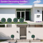 Artificial Purple Flower Topiary Ball Trees with Ground Spike, Set of 2 UV Resistant Artificial Shrubs, Fake Evergreen Artificial Plant Bushes for Indoor Outdoor Front Porch Garden