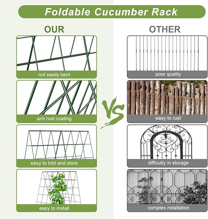 Amoskey Cucumber Trellis, Garden Trellis for Climbing Plants Outdoor, Foldable A-Frame Trellis, Cucumber Trellis for Raised Bed for Cucumbers, Peas, or Tomatoes (Green, Bold Large Grid 46''H*36'W)