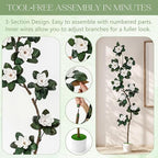 Jexine 7 ft Artificial Rubber Tree with 9 Magnolia Flowers in Pot Extra Tall Faux Magnolia Tree Fake Plant Indoor Floor Plant for Indoor Living Room Office Home Decor