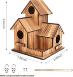 Bird Houses for Outside, Outdoor 3-Hole Large Birdhouse Bird Feeder for Bluebirds, Finches, Cardinals and Yellow Finches, Wooden Hanging Edible Wild Bird Nest Garden Decorative