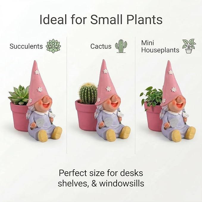 Succulent pots, 4 inch Plant pots gnome Garden Decor Planters for Indoor Plants with Drainage, Gifts for Mom Grandma Women