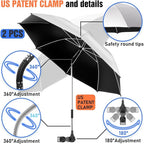 2 PACK Beach Umbrella with Clamp, 360 ° Adjustable Umbrellas for Chair, UPF50+ Umbrella for Beach Chair, Patio Chair, Wheelchair, Camping Chair, Golf Carts (Chair Not Included)