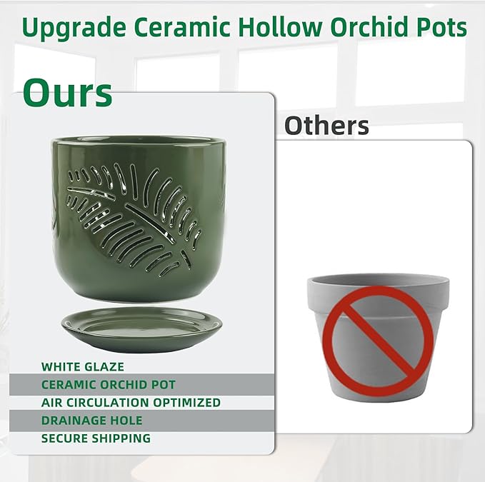 5+6 inch Orchid Pots with Holes, Orchid Pots for Repotting, Healthy Air Circulation Plant Pots for Plant Lovers, Planters for Indoor/Outdoor Plants, Set of 2