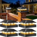Peasur 4x4 Solar Post Cap Lights, 2 Modes 16 LED Post Solar Lights Waterproof, 4 Pack Black Fence Deck Lights Fit Wooden/Vinyl Post for Porch Patio