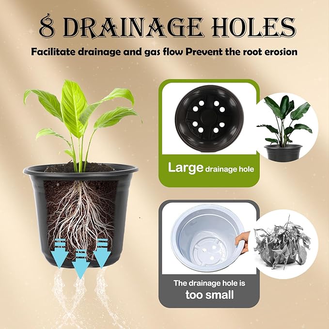 100 Packs 4 5 6 Inch Nursery Pots, Plastic Nursery Pots for Plants with Drainage Holes, Seed Starting Garden Pots of Flower Plant Container for Succulents, Transplanting (100, 5 Inch)