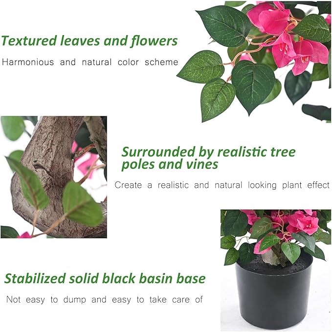 Artificial Bougainvillea Tree -6FT Faux Bougainvillea Tree with Realistic Flowers, Tall Fake Flower Tree for Indoor or Outdoor Decor, Silk Floral Plant for Living Room, Porch, Garden (Pink)