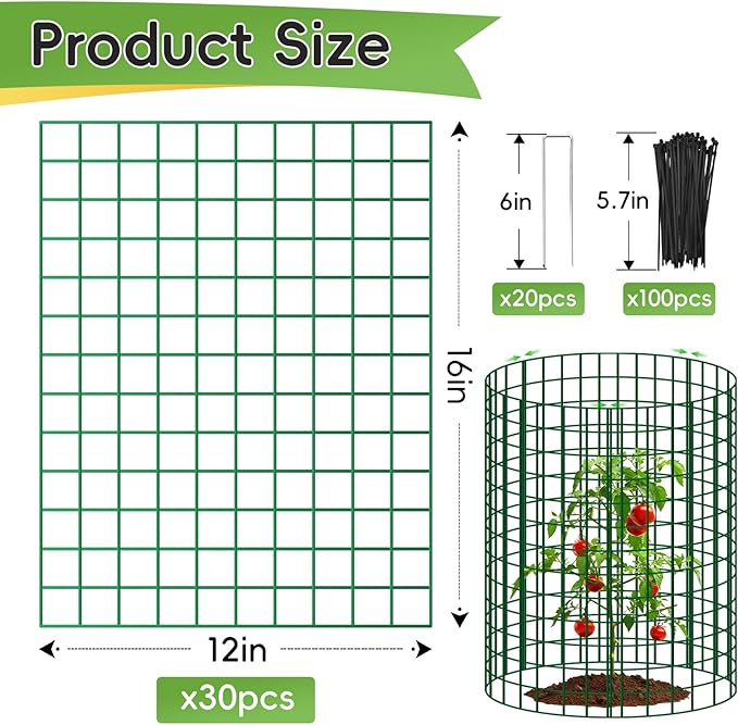 10 Packs Plant Protectors from Animals, 30Pcs 12"x 16" Large Metal Wire Mesh Garden Plant Cages for Outdoor Gardening, Chicken Wire Cloche Plant Cages for Rabbits with Zip Ties & Stakes(Green)