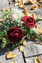 Floroom Artificial Flowers 25pcs Real Looking Burgundy Foam Fake Roses with Stems for DIY Wedding Bouquets Red Bridal Shower Centerpieces Party Decorations