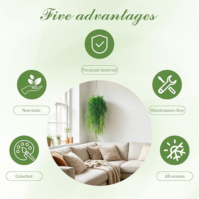 dallisten 4Pcs Fake Hanging Fern Plants for Outdoors, UV Resistant Artificial Ferns Greenery Vines Faux Trailing Plants for Indoor Wall Porch Wedding Boho Home Garden Decor(4PCS Green Ferns)