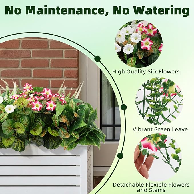 HOHOTIME Artificial Plants Outdoor, Realistic Faux Greenery & Flowers UV Resistant Fake Plastic Begonia Morning Glory Eucalyptus Fern for Outdoor Decorations Patio Garden Front Porch Yard Decor