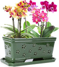 Orchid Pot with Holes12 Inch Ceramic Plant Pots with Drainage Holes and Tray, Promoting Air Circulation and Drainage, Indoor/Outdoor Green Flower Pots