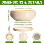 Bonsai Pots - 10 Inch Ceramic Succulent Planters Indoor Outdoor, Bonsai Planters with Drainage Hole and Saucer, Round Shallow Planter, Bowl Planter, House Decor, Gifts for Plant Lover, Beige