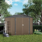 COMHOMA Shed Outdoor Storage Shed Metal,Lockable Doors Tool Sheds with Sloping Roof,Steel Garden Shed with Air Vent for Backyard,Patio,Lawn,Poolside(Brown,8'x6')