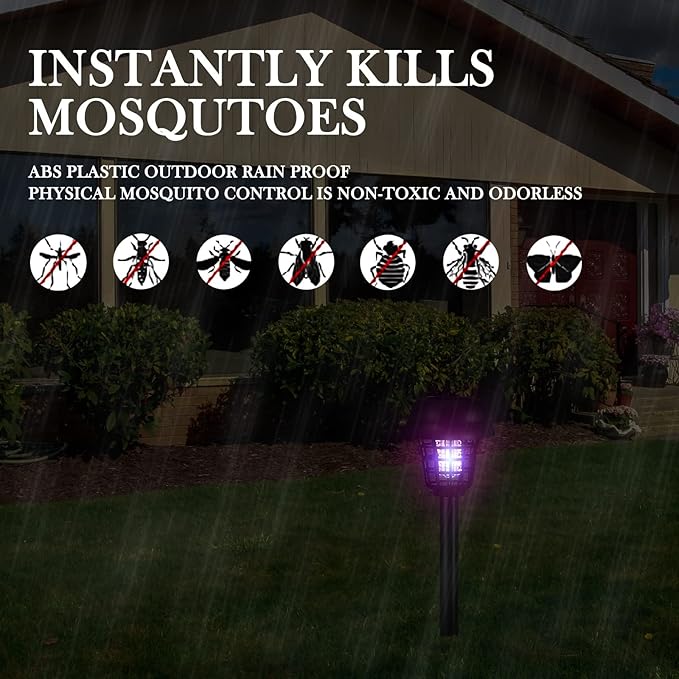 Qualirey 4 Pcs Solar Bug Zapper Waterproof Mosquito Killer Solar Light Power Repellent Lamp for Moth, Gnat, Fly, Small Flying Insect Indoor Outdoor Garden Patio, Purple & White (Plastic, Black)