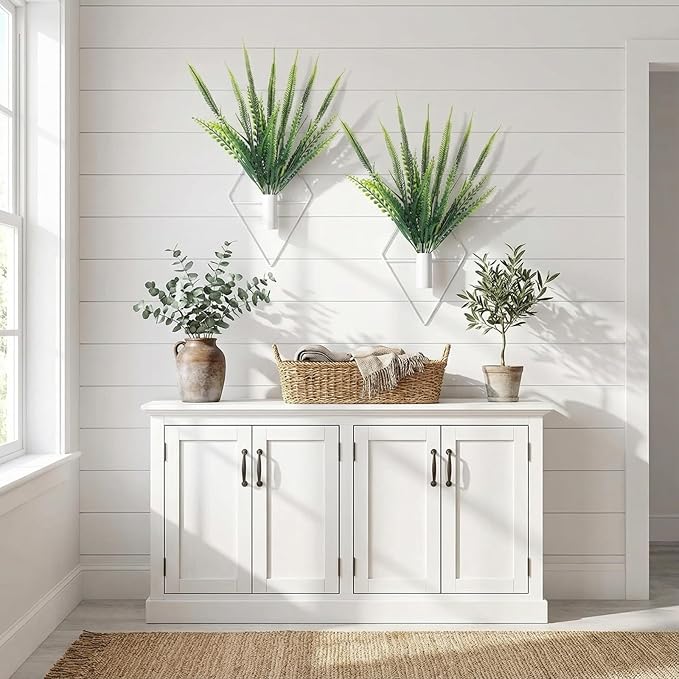 Canlierr 2 Pieces Wall Decor Hanging Planters with Artificial Plants Metal Hanging Vase Indoor Plants Holder Modern Boho Wall Art for Bathroom Bedroom Living Room Decor(White,Boston Fern)