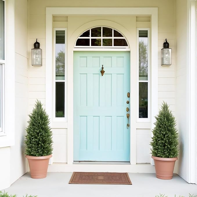 3ft Tall Artificial Cedar Trees for Outdoors Set of 2, UV Resistant Fake Plants Faux Topiary for Front Porch Decor 3 Feet
