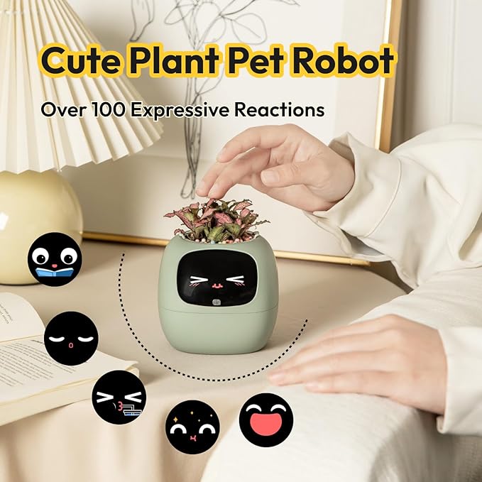 PLANTSIO Ivy Interactive AI Desk Companion, Smart Plant Pet with 100+ Expressions, Cute Indoor Planter for Office Decor, Unique Gift for Plant Lovers & Coworkers(Ivory)