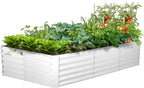 A ANLEOLIFE 8X4X1.5 ft Galvanized Raised Garden Bed, Rectangle Above Ground Modular Metal Planter Boxes Outdoor for Vegetables Flowers Herbs, Anti-Rust & Easy-Setup, Antique White