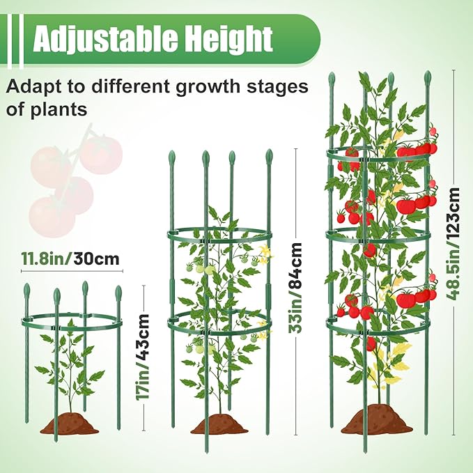 3 Sets Tomato Cages with 10-Gallon Sturdy Grow Bags, 48.5" Planter Support Trellis Pots Kit for Garden, Flowers Vegetable Cages for Cucumbers Eggplants Vertical Climbing Plants Vines