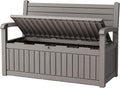 80 Gallon Outdoor Storage Bench Waterproof, Storage Outdoor Porch Bench Doubles as 2-Person Bench Seat, Resin Stripes Deck Box for Cushions, Garden Tools and Pool Supplies Grey