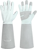 HANDLANDY Long Gardening Gloves for Men & Women, Thorn Proof Rose Pruning Gloves Leather Gauntlets Garden Glove Yard Work Glove (Silver Gray, Medium)