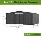 14 x 12FT Sheds & Outdoor Storage, Dark Grey Metal Waterproof Storage Shed with Door and Lock Outdoor Shed,All-Weather Shelter for Bike, Gardening Tools, Lawn Mowers