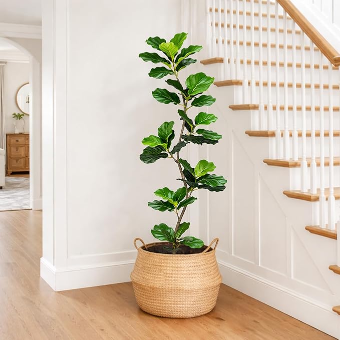 Artificial Fiddle Leaf Fig Tree-5 FT Fake Plant with Nursery Planter,Fake Plants for Home Office Living Room Decor Indoor