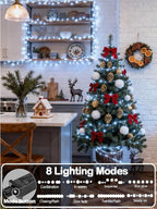YIQU White 82FT 200 LED Christmas String Lights Outdoor/Indoor (Extendable Green Wire, Ultra-Bright with 8 Modes, UL Certified), Fairy String Lights for Xmas Tree Holiday Party Decoration, Cool White