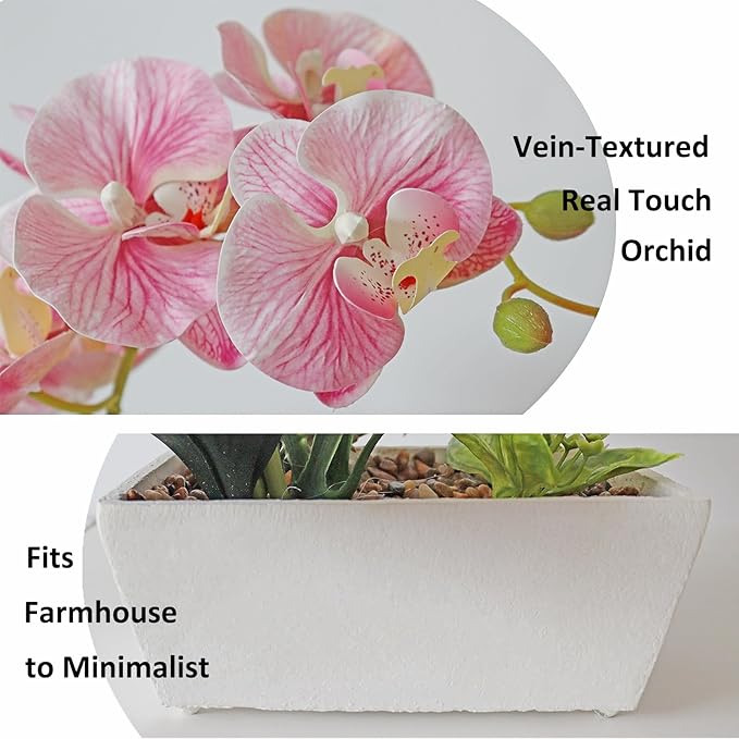 Pink Orchids Artificial Flowers Faux Orchid Plant Indoor Phalaenopsis Look Real With Pot Table Centerpieces Arrangement Lifelike Elegant Home Decor Dining Room Table Shelves Kitchen Decorative Flowers