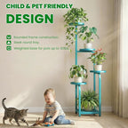 TOSKING 5 Tier Tall Plant Stand Indoor Outdoor,Anti-Tip Plant Stand indoor, Wide Base for Pots, Child and Pet Friendly,Heavy Duty Corner Shelf for Plants & Decor, Space Saving ,Tiered Metal Flower Pot Stand for Balcony, Garden, Living Room, Patio (Blue...