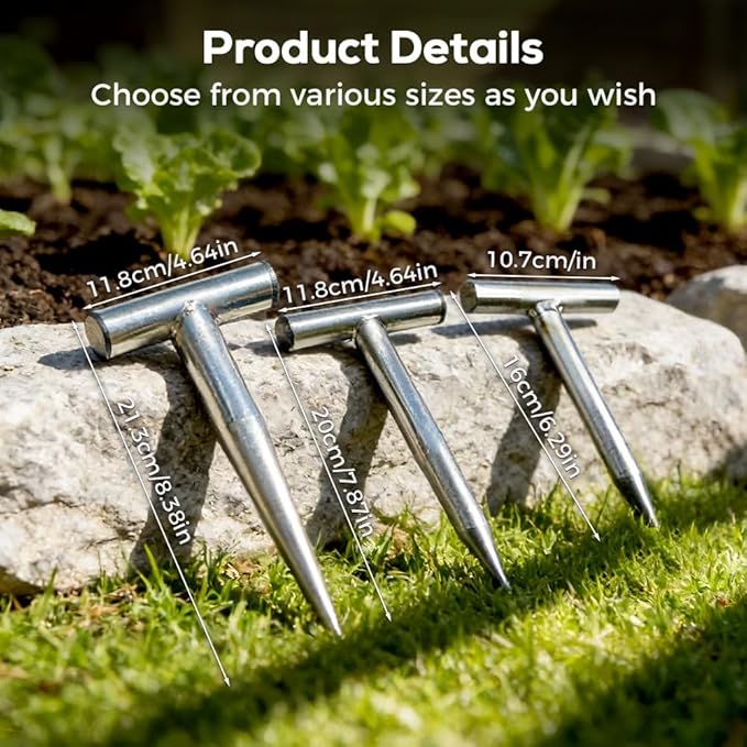 Stainless Steel Plant Hole Digger, Handheld Garden Dibber, Seed Planter Tool for Sowing, Fertilizing, Transplanting, Bulb,Vegetable Seed Planting, Pointed Garden Loosening Tool (3, L)