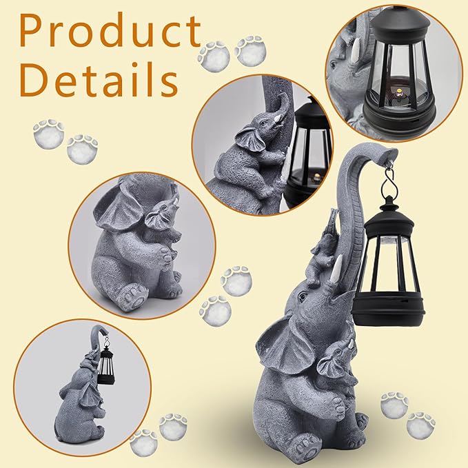 Solar Garden Outdoor Statues Lights Elephant Garden Sculptures Birthday Housewarming Gifts for Women Mom Grandma for Patio Yard Lawn Backyard Decorations