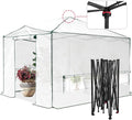 EAGLE PEAK 12x8 Portable Walk in Greenhouse, Pop Up Indoor Outdoor Greenhouse, Green House Kit with Zippered Roll-Up Doors, Windows + Support Pole, PE Cover, Clear/White