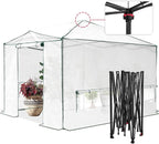 EAGLE PEAK 12x8 Portable Walk in Greenhouse, Pop Up Indoor Outdoor Greenhouse, Green House Kit with Zippered Roll-Up Doors, Windows + Support Pole, PE Cover, Clear/White