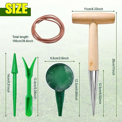 SPEEDWOX Dibbler Gardening Tool Wood Handle Garden Hole Punch Dibbler Tool for Planting Seeds,Self Watering Stakes Bulb Planter Tool Flower Bulb Planting Tools Hole Digger for Gardening