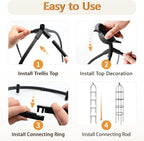 1 Pack Garden Obelisk Trellis for Climbing Plants Outdoor, 6FT Adjustable Metal Plant Support with 3 Decorative Tops, Black Rustproof Trellis for Roses, Tomatoes, Clematis & Vines