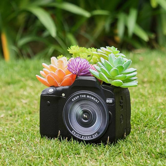 Camera Decorative Planter Plant Gift - Desk Decor Succulent Pot for Indoor Plants Camera Home Shelf Office Decor Small Flower Pot with Drainage
