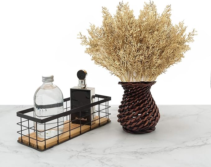 PASYOU Fake Plants Golden Antlers Flowers Decoration for Christmas, Artificial Grass Plastic Faux Outdoor Indoor Home Garden Party Room Bedroom Office Wedding Table Centerpiece DIY Decor, Gold 2 Pack