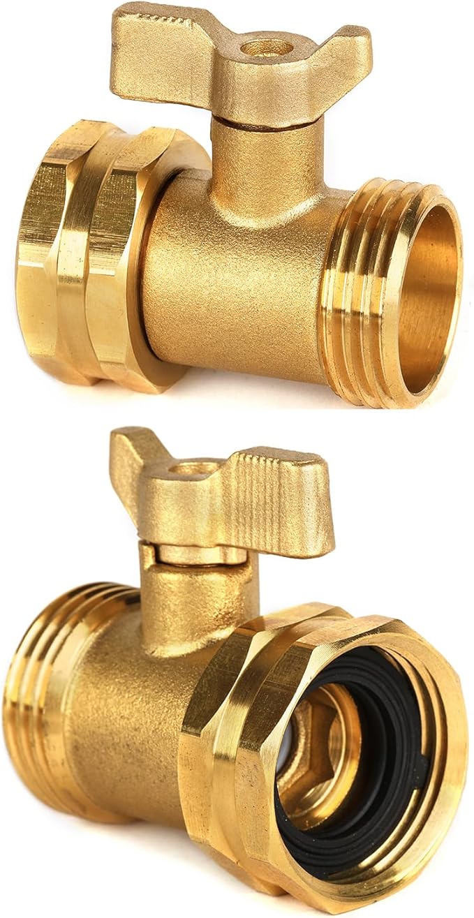 2 Pack Garden Hose Shut Off Valve - Extended Handle - 3/4" Heavy Duty Solid Brass Hose Connector Water Shut Off Valve Hose Shutoff Valve with 4 Pcs Hose Washers