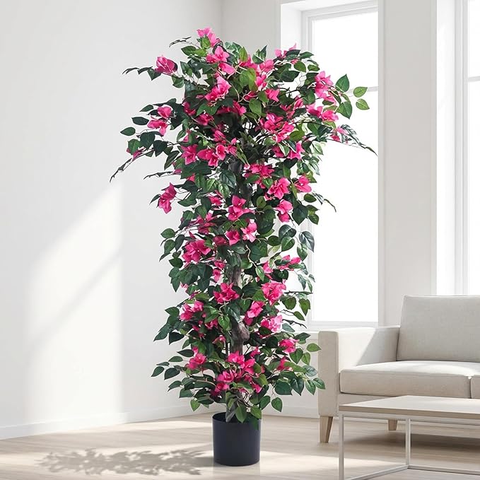 Artificial Bougainvillea Tree -5FT Faux Bougainvillea Tree with Realistic Flowers, Tall Fake Flower Tree for Indoor or Outdoor Decor, Silk Floral Plant for Living Room, Porch, Garden (Pink)