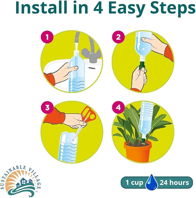 Blumat Plant Watering Device - Easy XL Self Watering Planter Insert for Indoor Plants - Bottle Adapter - Prevents Overwatering and Underwatering for Healthy Growth - 4 Pack