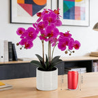 Artificial Orchid Flowers Fake Phalaenopsis Plant in Pot, 23" Tall Faux Orchids for Home Decor Indoor, Lifelike Silk Flowers for Centerpieces Office Arrangement-Dark Pink